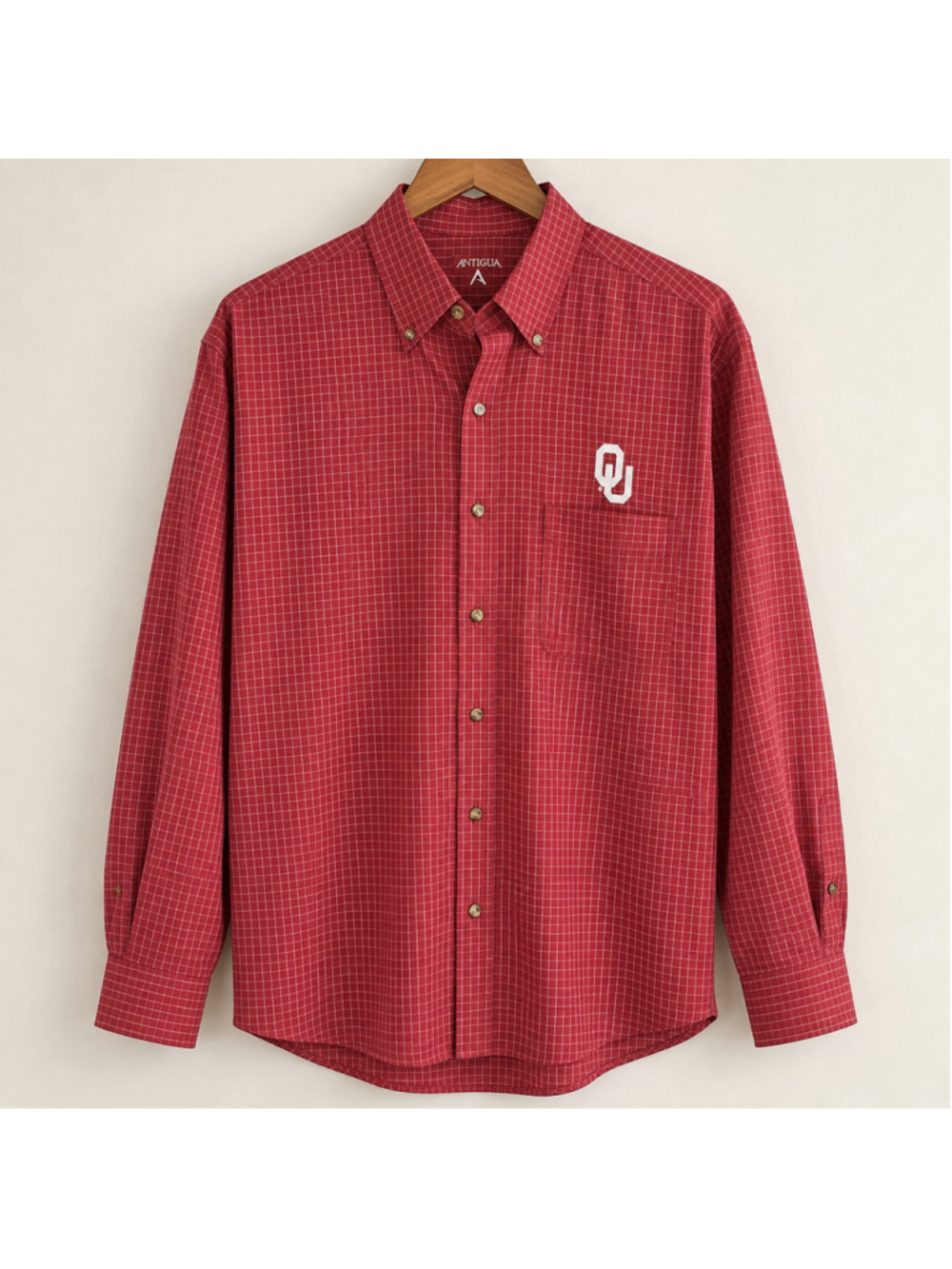 Antigua Oklahoma Sooners OU Crimson Check Button-Down Shirt Small